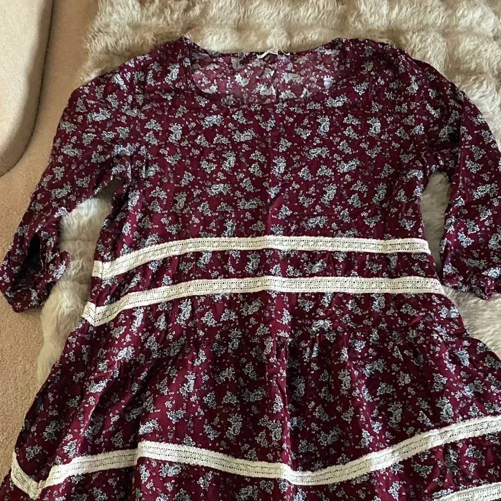 Jodifl for Anthropologie Floral Burgundy & Cream Boho Dress